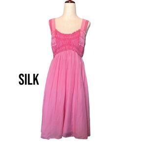 NWT Max Studio Cotton SILK‎ Sleeveless Pink Smocked Beaded Bust Dress Sz M